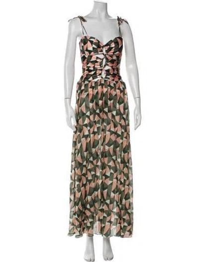 Pre-owned Patbo Printed Long Dress In Green