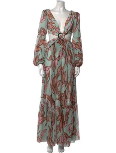 Pre-owned Patbo Printed Long Dress In Green