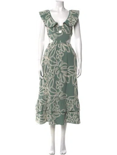 Pre-owned Patbo Printed Long Dress In Green