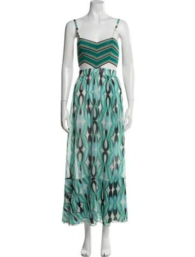 Pre-owned Patbo Printed Long Dress In Green