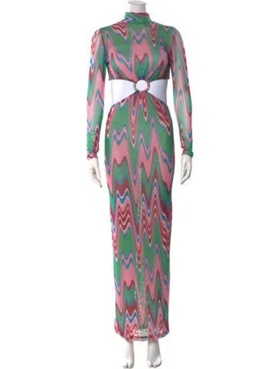 Pre-owned Patbo Printed Long Dress In Green