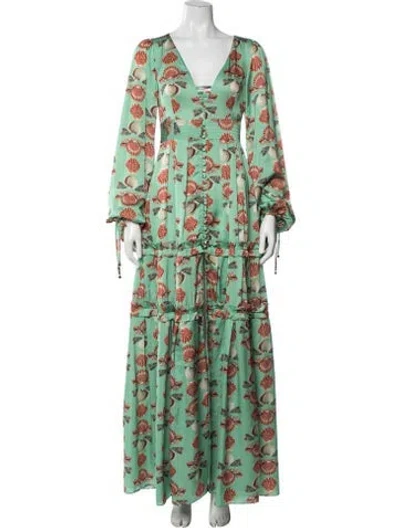 Pre-owned Patbo Printed Long Dress In Green