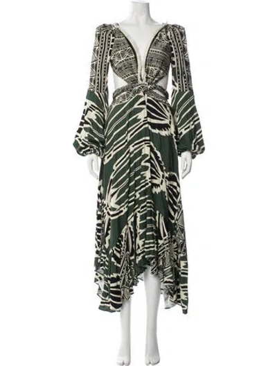 Pre-owned Patbo Printed Long Dress In Green