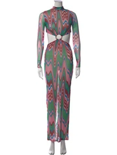 Pre-owned Patbo Printed Long Dress In Green