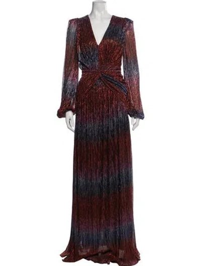 Pre-owned Patbo Printed Long Dress In Metallic/red