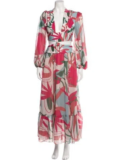 Pre-owned Patbo Printed Long Dress In Neutral