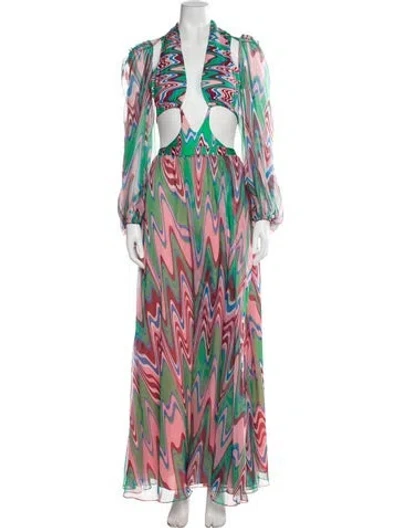 Pre-owned Patbo Printed Long Dress In Pink