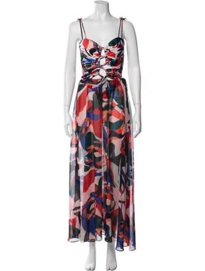 Pre-owned Patbo Printed Long Dress In Red