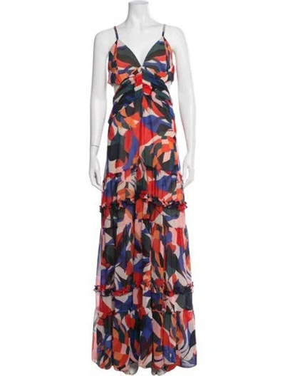 Pre-owned Patbo Printed Long Dress In Red