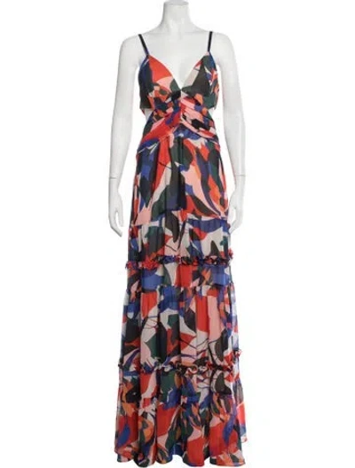 Pre-owned Patbo Printed Long Dress W/ Tags In Blue
