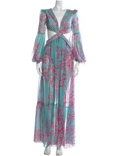 Pre-owned Patbo Printed Long Dress W/ Tags In Green