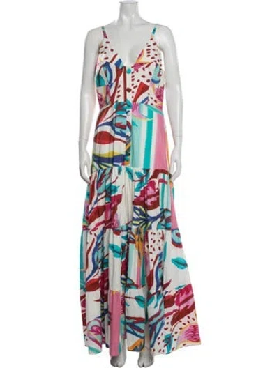 Pre-owned Patbo Printed Long Dress In White