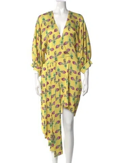 Pre-owned Patbo Printed Long Dress In Yellow