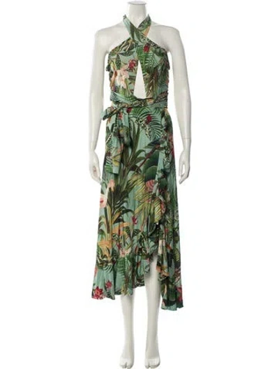 Pre-owned Patbo Printed Midi Length Dress In Green