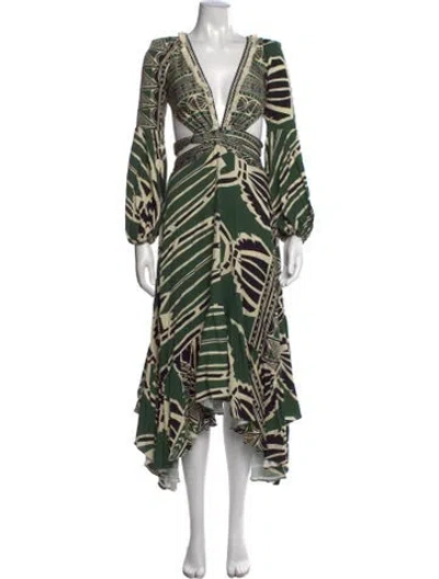 Pre-owned Patbo Printed Midi Length Dress In Green
