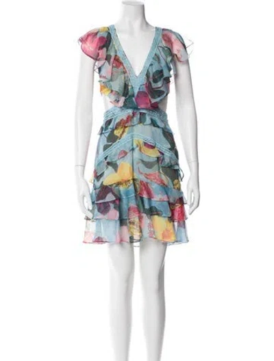 Pre-owned Patbo Printed Mini Dress In Blue