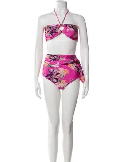 Pre-owned Patbo Printed Ruffle Embellishment Bikini In White