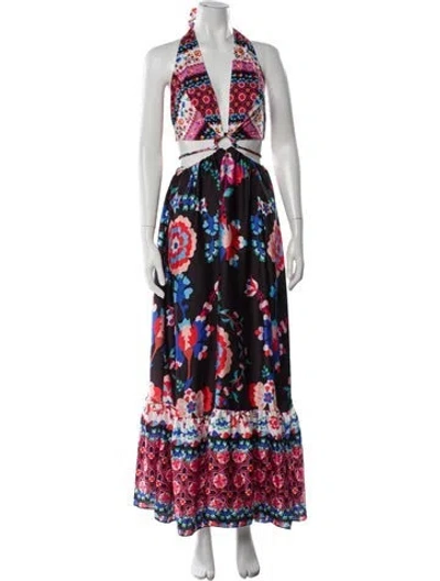 Pre-owned Patbo Printed Ruffle Embellishment One-piece W/ Tags In Black