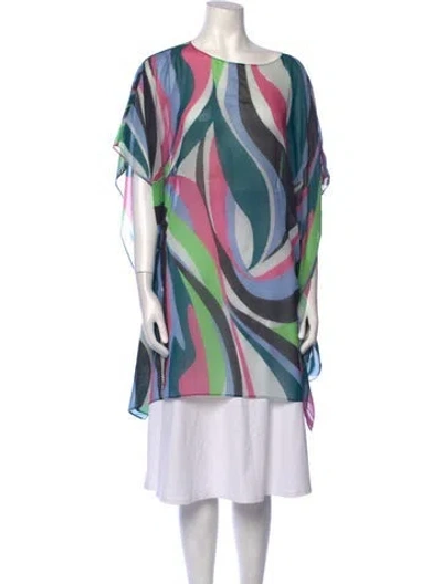 Pre-owned Patbo Printed Scoop Neck Tunic In Blue