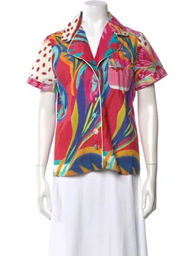 Pre-owned Patbo Printed Short Sleeve Blouse In Multi