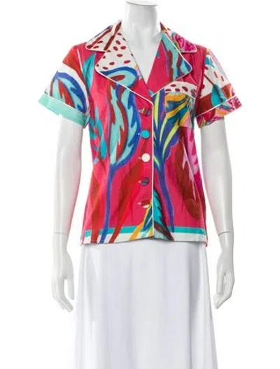 Pre-owned Patbo Printed Short Sleeve Blouse In Pink
