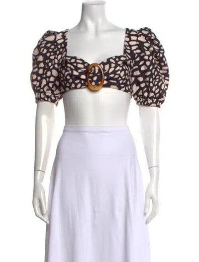 Pre-owned Patbo Printed Square Neckline Crop Top In Black