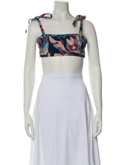 Pre-owned Patbo Printed Square Neckline Crop Top In Multi