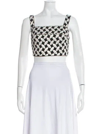 Pre-owned Patbo Printed Square Neckline Crop Top W/ Tags In White