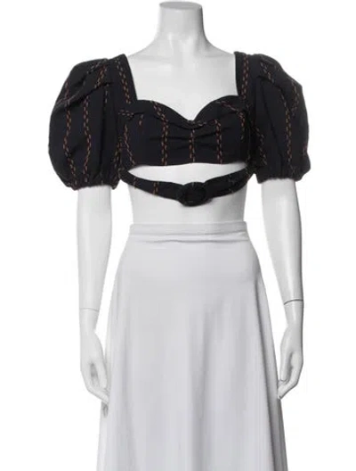 Pre-owned Patbo Printed Square Neckline Crop Top In White
