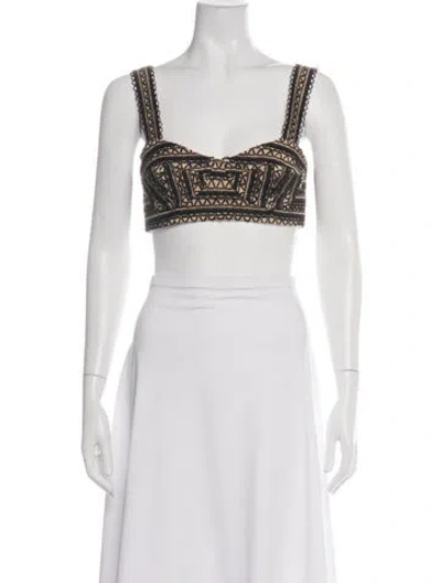Pre-owned Patbo Printed Square Neckline Crop Top In White