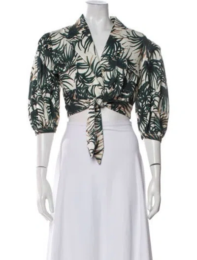 Pre-owned Patbo Printed Three-quarter Sleeve Crop Top In Multi