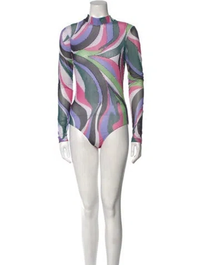 Pre-owned Patbo Printed Turtleneck Bodysuit W/ Tags In Pink