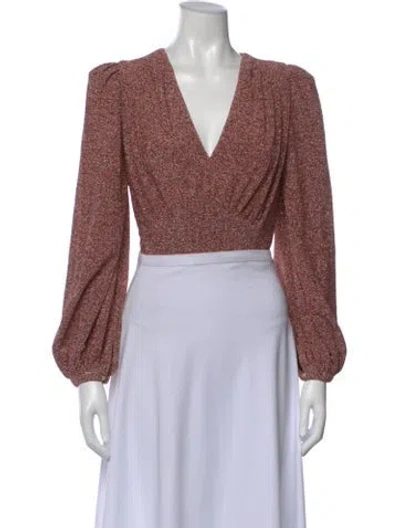 Pre-owned Patbo Printed V-neck Blouse In Burgundy