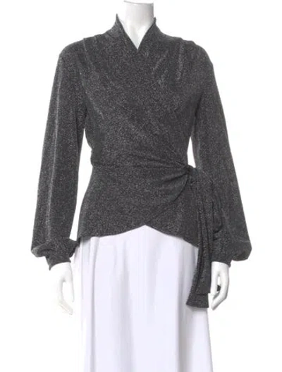 Pre-owned Patbo Printed V-neck Blouse In Gray