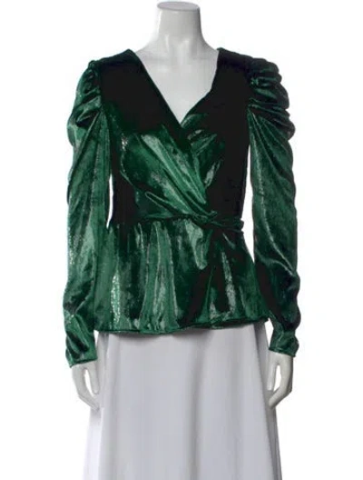 Pre-owned Patbo Printed V-neck Blouse In Green