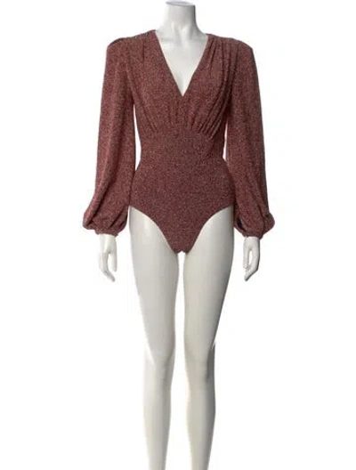 Pre-owned Patbo Printed V-neck Bodysuit In Brown/metallic