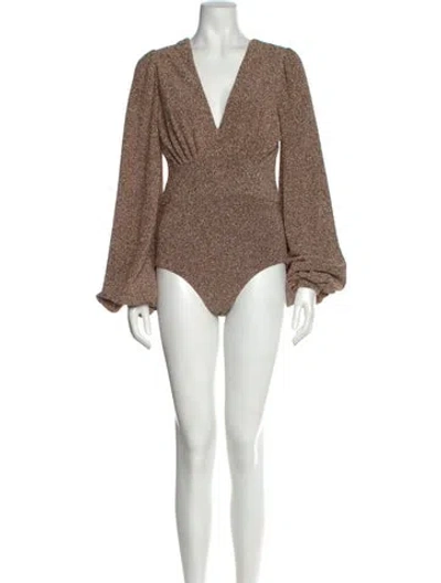 Pre-owned Patbo Printed V-neck Bodysuit In Gold