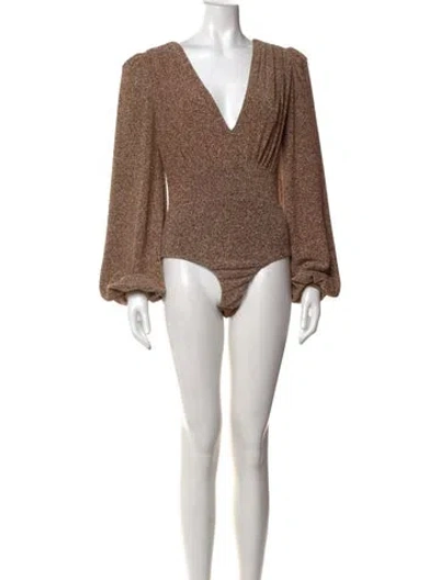 Pre-owned Patbo Printed V-neck Bodysuit In Gold