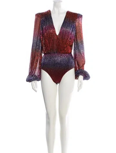 Pre-owned Patbo Printed V-neck Bodysuit In Multi