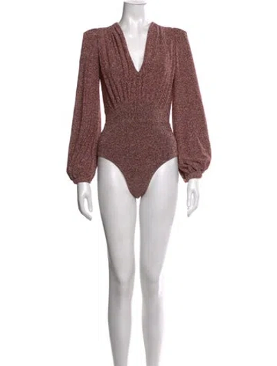 Pre-owned Patbo Printed V-neck Bodysuit In Pink