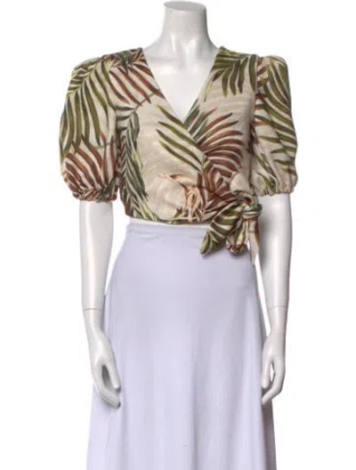 Pre-owned Patbo Printed V-neck Crop Top In Multi