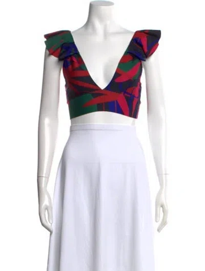 Pre-owned Patbo Printed V-neck Crop Top In Pink