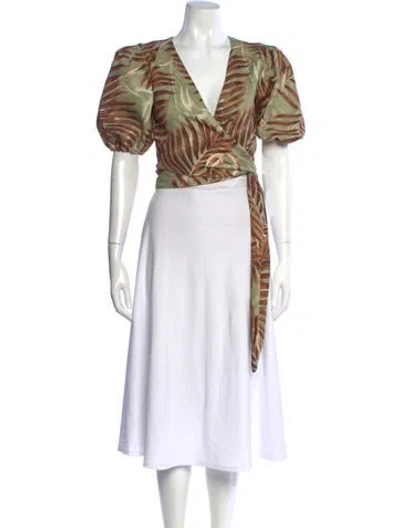 Pre-owned Patbo Printed V-neck Top In Green