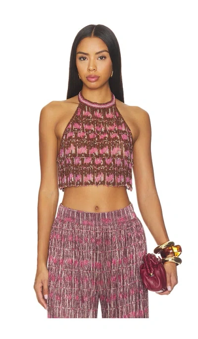 Patbo Rose Mirage Beaded Halterneck Top In Multi