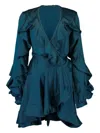Patbo Ruffle-sleeve Wrap Mini Dress In Green