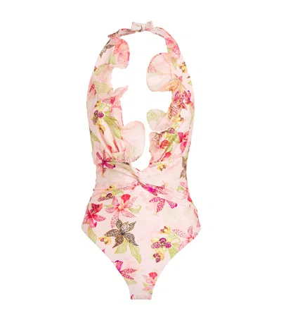 Patbo Ruffled Orchid Bloom Swimsuit In Animal Print