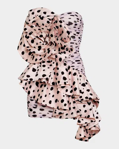 Patbo Runway Ruched Dotted Strapless Mini Dress In White