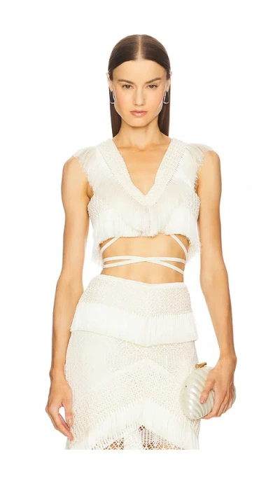 Patbo Samba Fringe Top In White