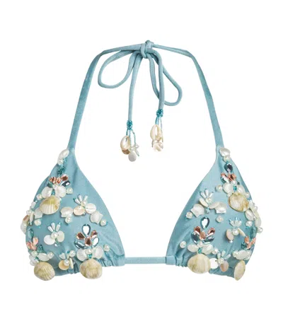 Patbo Seashell Embellished Bikini Top In Blue