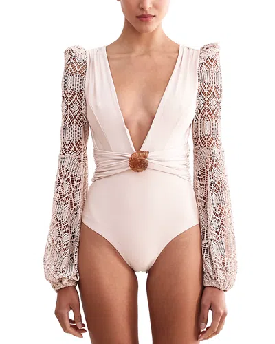 Patbo Seashell Long Sleeve One Piece Swimsuit In Beige